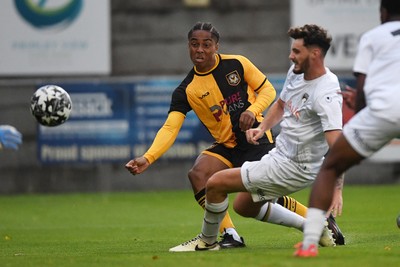 150725 - Weston-Super-Mare v Newport County - Preseason Friendly - Moses-Alexander Walker of Newport County scores the first goal of the game