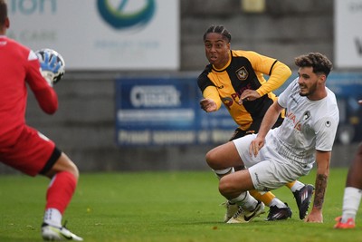 150725 - Weston-Super-Mare v Newport County - Preseason Friendly - Moses-Alexander Walker of Newport County scores the first goal of the game