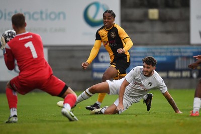 150725 - Weston-Super-Mare v Newport County - Preseason Friendly - Moses-Alexander Walker of Newport County scores the first goal of the game