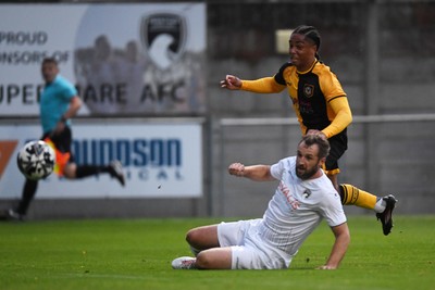 150725 - Weston-Super-Mare v Newport County - Preseason Friendly - Moses-Alexander Walker of Newport County scores the first goal of the game