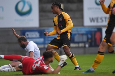 150725 - Weston-Super-Mare v Newport County - Preseason Friendly - Moses-Alexander Walker of Newport County scores the first goal of the game