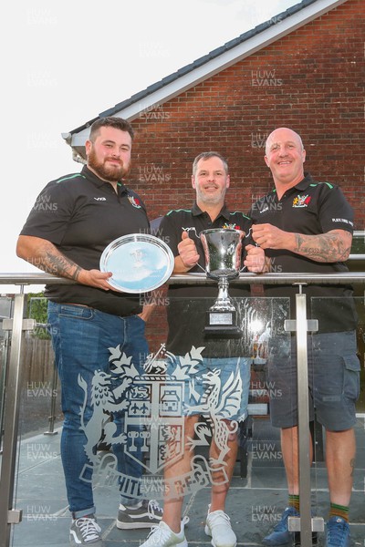 080723 -  Admiral National League Women’s Championship Winners Whitland Ladies  Whitland Ladies coaches Ceirion Evans   Darren Rees and Dafydd Cox with the League and Plate trophies   