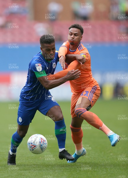 030819 - Wigan Athletic v Cardiff City - Sky Bet Championship - Josh Murphy of Cardiff and Nathan Byrne of Wigan Athletic 