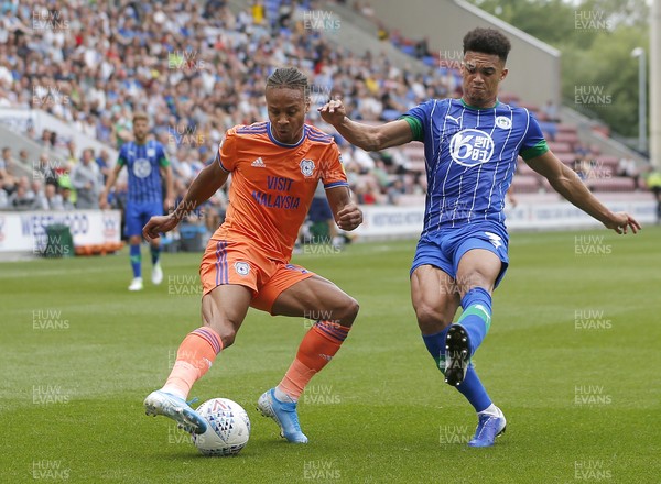 030819 - Wigan Athletic v Cardiff City - Sky Bet Championship - Bobby Reid of Cardiff and Antonee Robinson of Wigan Athletic 