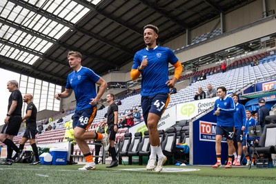 270925 - Wigan Athletic v Cardiff City - Sky Bet League 1 -  Callum Robinson and Dylan Lawlor of Cardiff City come out for the pre match warm ups