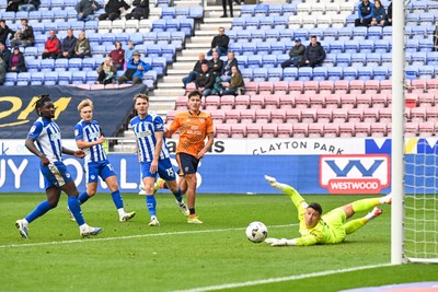 270925 - Wigan Athletic v Cardiff City - Sky Bet League 1 -  Rubin Colwill of Cardiff City shoots on goal