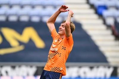 270925 - Wigan Athletic v Cardiff City - Sky Bet League 1 -  Joel Bagan of Cardiff City celebrates with the fans at the end of the game