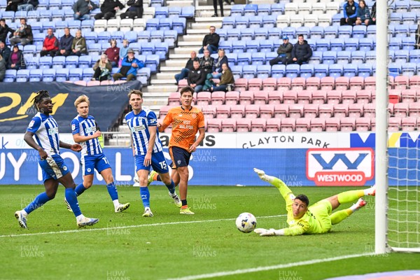 270925 - Wigan Athletic v Cardiff City - Sky Bet League 1 -  Rubin Colwill of Cardiff City shoots on goal