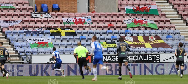 100423 - Wigan Athletic v Swansea City - Sky Bet Championship - Flags from the Swansea fans in the stand