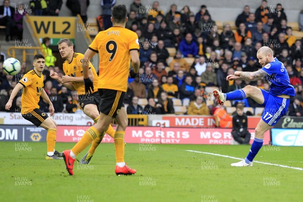 020319 - Wolverhampton Wanderers v Cardiff City, Premier League - Aron Gunnarsson of Cardiff City (right) shoots at goal