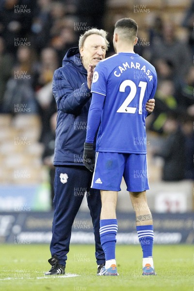 020319 - Wolverhampton Wanderers v Cardiff City, Premier League - Cardiff City Manager Neil Warnock talks with Victor Camarasa after the match