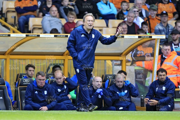190817 - Wolverhampton Wanderers v Cardiff City, EFL Championship - Cardiff City Manager Neil Warnock during the match