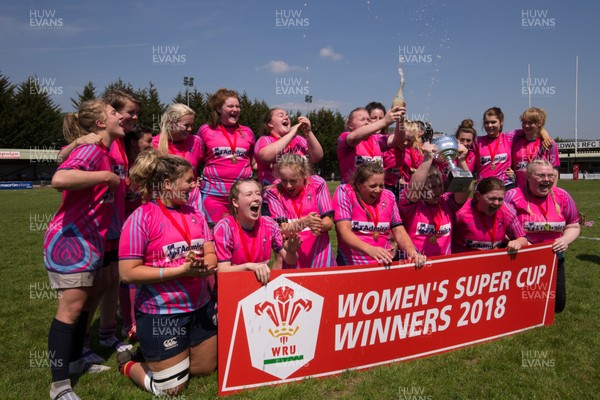 190518 - Women's National Super Cup Finals Day - Youth Cup Final, Nelson v Cardiff Quins - Cardiff Quins celebrate after winning The Women's Youth Cup Final