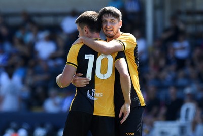 120725 - Worcester City v Newport County - Preseason Friendly - Oliver Greaves of Newport County celebrates scoring a goal with team mates
