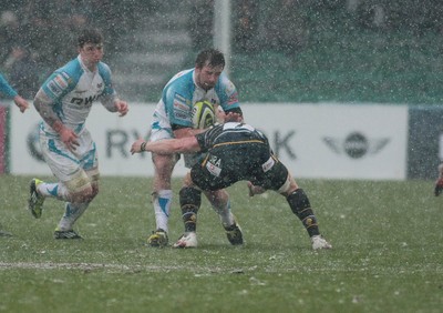 04.02.12 Worcester v Ospreys - LV=Cup -.Ospreys' Morgan Allen charges into Worcester's Jake Abbott  .