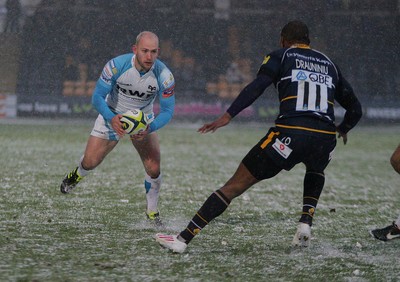 04.02.12 Worcester v Ospreys - LV=Cup -.Ospreys' Richard Fussell takes on Worcester's Josh Drauniniu.