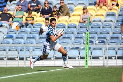 050926 - Worcester Warriors v Cardiff Rugby - Preseason Friendly - Ellis Bevan of Cardiff scores a try