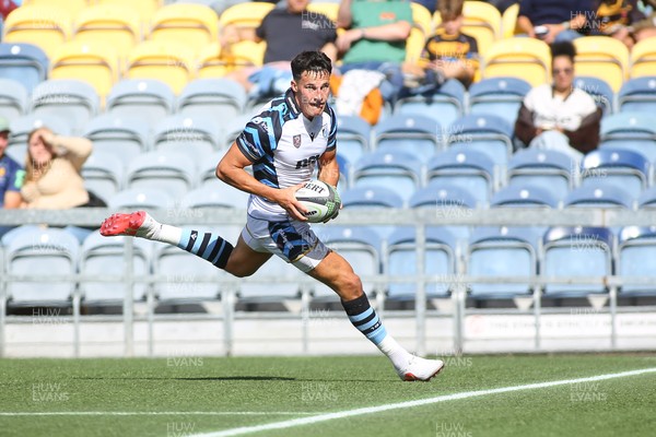 050926 - Worcester Warriors v Cardiff Rugby - Preseason Friendly - Ellis Bevan of Cardiff scores a try