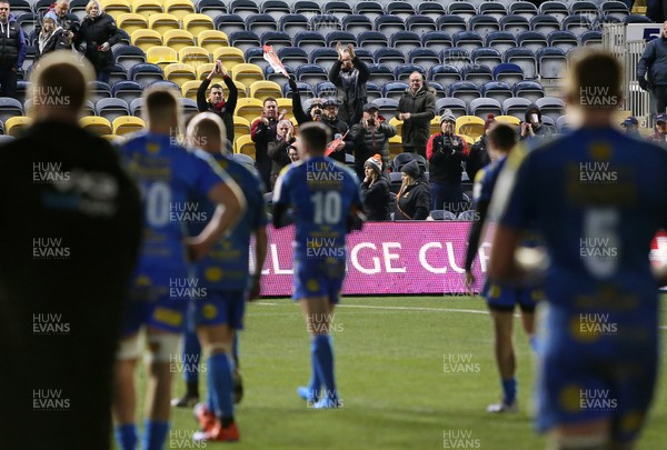 071219 - Worcester Warriors v Dragons - European Rugby Challenge Cup - Dragons team thank some of the travelling fans