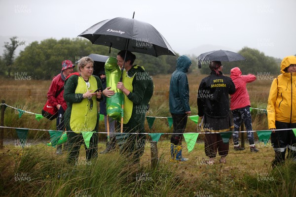 260818 - Picture shows people preparing to take part in the annual World Bog Snorkelling Championships in Llanwrtyd Wells, Powys, Wales
