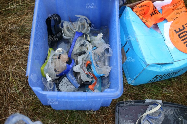 260818 - Picture shows boxes of snorkels at the annual World Bog Snorkelling Championships in Llanwrtyd Wells, Powys, Wales