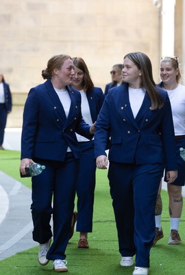 170825 - Women’s Rugby World Cup Welcome Ceremony - Wales’ Abbie Fleming and Maisie Davies arrive at the Women’s Rugby World Cup welcome ceremony at Manchester Town Hall