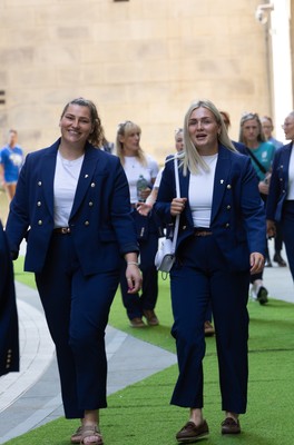 170825 - Women’s Rugby World Cup Welcome Ceremony - Wales’ Gwenllian Pyrs and Alex Callendar arrive at the Women’s Rugby World Cup welcome ceremony at Manchester Town Hall
