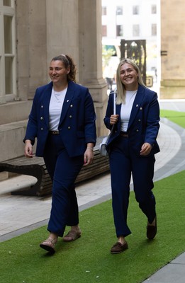 170825 - Women’s Rugby World Cup Welcome Ceremony - Wales’ Gwenllian Pyrs and Alex Callendar arrive at the Women’s Rugby World Cup welcome ceremony at Manchester Town Hall