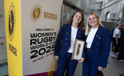170825 - Women’s Rugby World Cup Welcome Ceremony - Wales co-captains Kate Williams and Alex Callendar at the Women’s Rugby World Cup welcome ceremony at Manchester Town Hall 