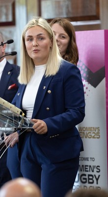 170825 - Women’s Rugby World Cup Welcome Ceremony - Wales co-captains Alex Callendar and Kate Williams speak at the Women’s Rugby World Cup welcome ceremony at Manchester Town Hall