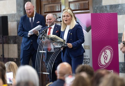 170825 - Women’s Rugby World Cup Welcome Ceremony - Wales co-captains Alex Callendar and Kate Williams speak at the Women’s Rugby World Cup welcome ceremony at Manchester Town Hall