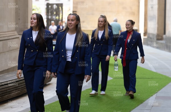 170825 - Women’s Rugby World Cup Welcome Ceremony - Wales’ Nel Metcalfe, Katherine Baverstock, Hannah Dallavalle and Jasmine Joyce arrive at the Women’s Rugby World Cup welcome ceremony at Manchester Town Hall