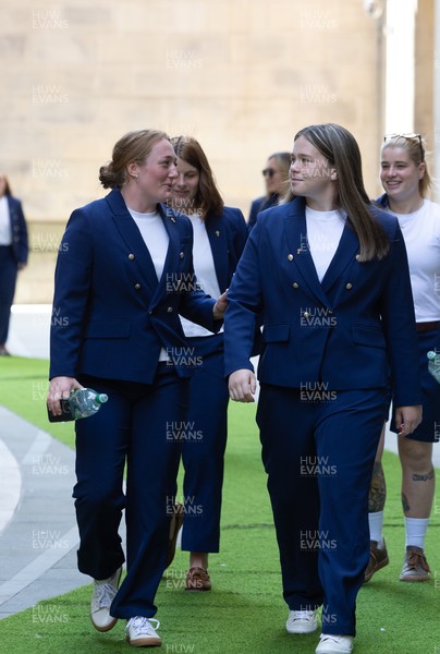 170825 - Women’s Rugby World Cup Welcome Ceremony - Wales’ Abbie Fleming and Maisie Davies arrive at the Women’s Rugby World Cup welcome ceremony at Manchester Town Hall