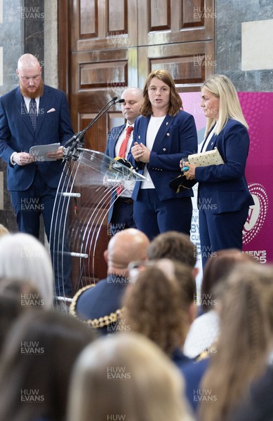 170825 - Women’s Rugby World Cup Welcome Ceremony - Wales co-captains Kate Williams and Alex Callendar speak at the Women’s Rugby World Cup welcome ceremony at Manchester Town Hall