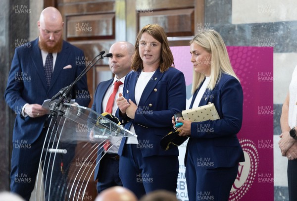 170825 - Women’s Rugby World Cup Welcome Ceremony - Wales co-captains Kate Williams and Alex Callendar speak at the Women’s Rugby World Cup welcome ceremony at Manchester Town Hall