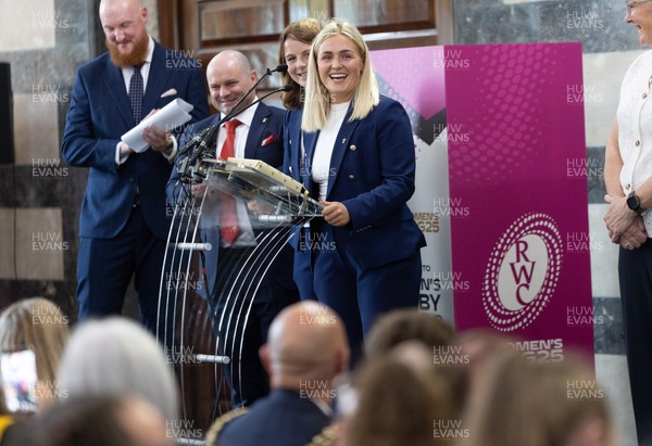 170825 - Women’s Rugby World Cup Welcome Ceremony - Wales co-captains Alex Callendar and Kate Williams speak at the Women’s Rugby World Cup welcome ceremony at Manchester Town Hall