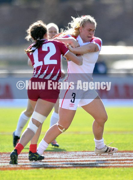 210122 - England v Russia Women- HSBC World Rugby Sevens Series -  England’s Abi Burton is tackled by Anna Baranchuk