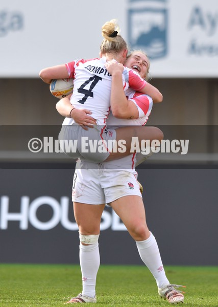230122 - England v Poland Women- HSBC World Rugby Sevens Series -  England’s Isla Norman-Bell and Grace Crompton(4) celebrate