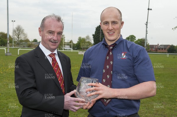 170513 - Wrexham RFC - SWALEC League 3 North - Wrexham RFC celebrate winning the SWALEC League 3 North titlePictured is WRU Representative Alwyn Jones with club captain Rob Moore 