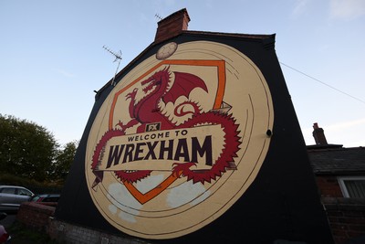281025 - Wrexham v Cardiff City - Carabao Cup Round 4 - A welcome to Wrexham mural on a house in Wrexham