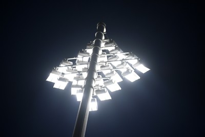 281025 - Wrexham v Cardiff City - Carabao Cup Round 4 - A floodlight at the Stok Cae Ras