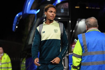 281025 - Wrexham v Cardiff City - Carabao Cup Round 4 - Omari Kellyman of Cardiff City arrives at the stadium