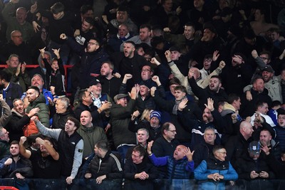 281025 - Wrexham v Cardiff City - Carabao Cup Round 4 - Cardiff fans after Yousef Salech of Cardiff City scores a goal