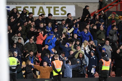 281025 - Wrexham v Cardiff City - Carabao Cup Round 4 - Cardiff fans after Yousef Salech of Cardiff City scores a goal