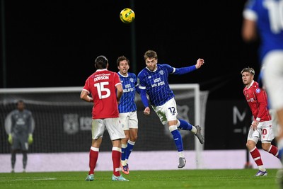 281025 - Wrexham v Cardiff City - Carabao Cup Round 4 - Calum Chambers of Cardiff City wins the header