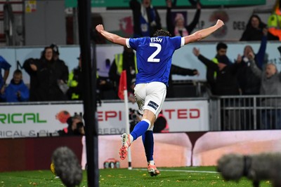 281025 - Wrexham v Cardiff City - Carabao Cup Round 4 - Will Fish of Cardiff City celebrates scoring a goal to win the game