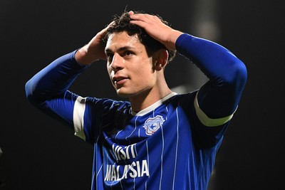 281025 - Wrexham v Cardiff City - Carabao Cup Round 4 - Yousef Salech of Cardiff City at full time
