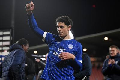 281025 - Wrexham v Cardiff City - Carabao Cup Round 4 - Yousef Salech of Cardiff City celebrates at full time