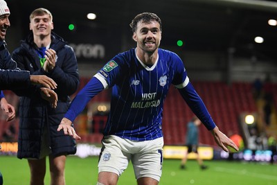 281025 - Wrexham v Cardiff City - Carabao Cup Round 4 - Calum Chambers of Cardiff City celebrates at full time
