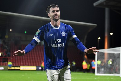 281025 - Wrexham v Cardiff City - Carabao Cup Round 4 - Calum Chambers of Cardiff City celebrates at full time